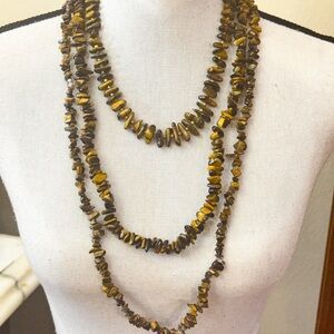 Set of 3 - Vintage Tiger Eye 3 Strand Brown Chip/no Round Beaded Necklace